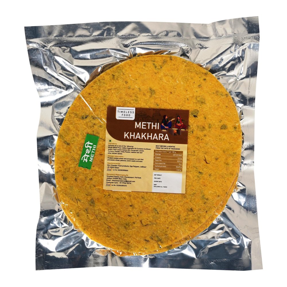 Timeless Food Methi Khakhra 800g | Fenugreek Special Khakhra | Gujarati Healthy Snack | Vacuum Pack