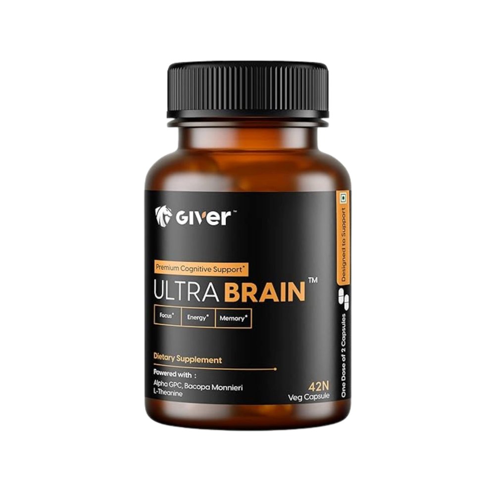 Giver Nutrition Ultra Brain Nootropic Brain Supplement - Alpha GPC, Bacopa Monnieri, L-Theanine, Phosphatidylserine - Pack of 42 Veg Capsules, 60 grams