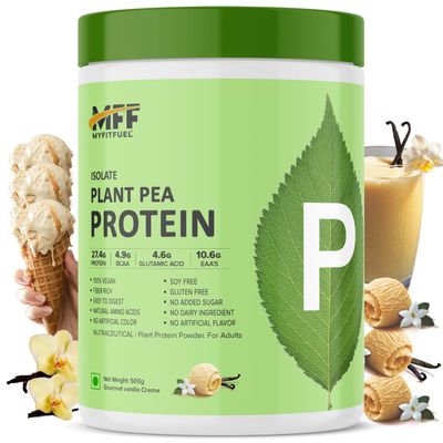 MyFitFuel Clean Plant Pea Protein Isolate (27.4g Protein, 4.9g BCAA, 10.6g EAA) |Easy to Digest | Vegan Plant Protein Powder [500g, 14 Servings, (Gourmet Vanilla Creme)]