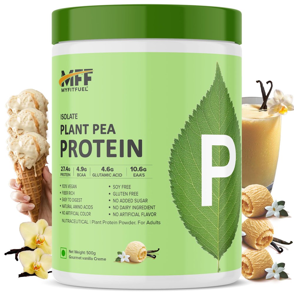 MyFitFuel Clean Plant Pea Protein Isolate (27.4g Protein, 4.9g BCAA, 10.6g EAA) |Easy to Digest | Vegan Plant Protein Powder [500g, 14 Servings, (Gourmet Vanilla Creme)]