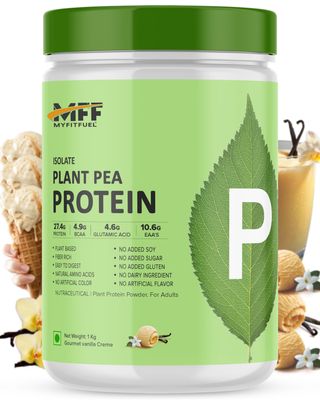 MyFitFuel Clean Plant Pea Protein Isolate (27.4g Protein, 4.9g BCAA, 10.6g EAA) |Easy to Digest | Vegan Plant Protein Powder [1Kg, 28 Servings, (Gourmet Vanilla Creme)]