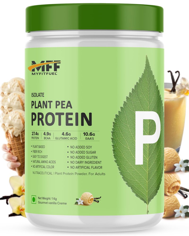 MyFitFuel Clean Plant Pea Protein Isolate (27.4g Protein, 4.9g BCAA, 10.6g EAA) |Easy to Digest | Vegan Plant Protein Powder [1Kg, 28 Servings, (Gourmet Vanilla Creme)]
