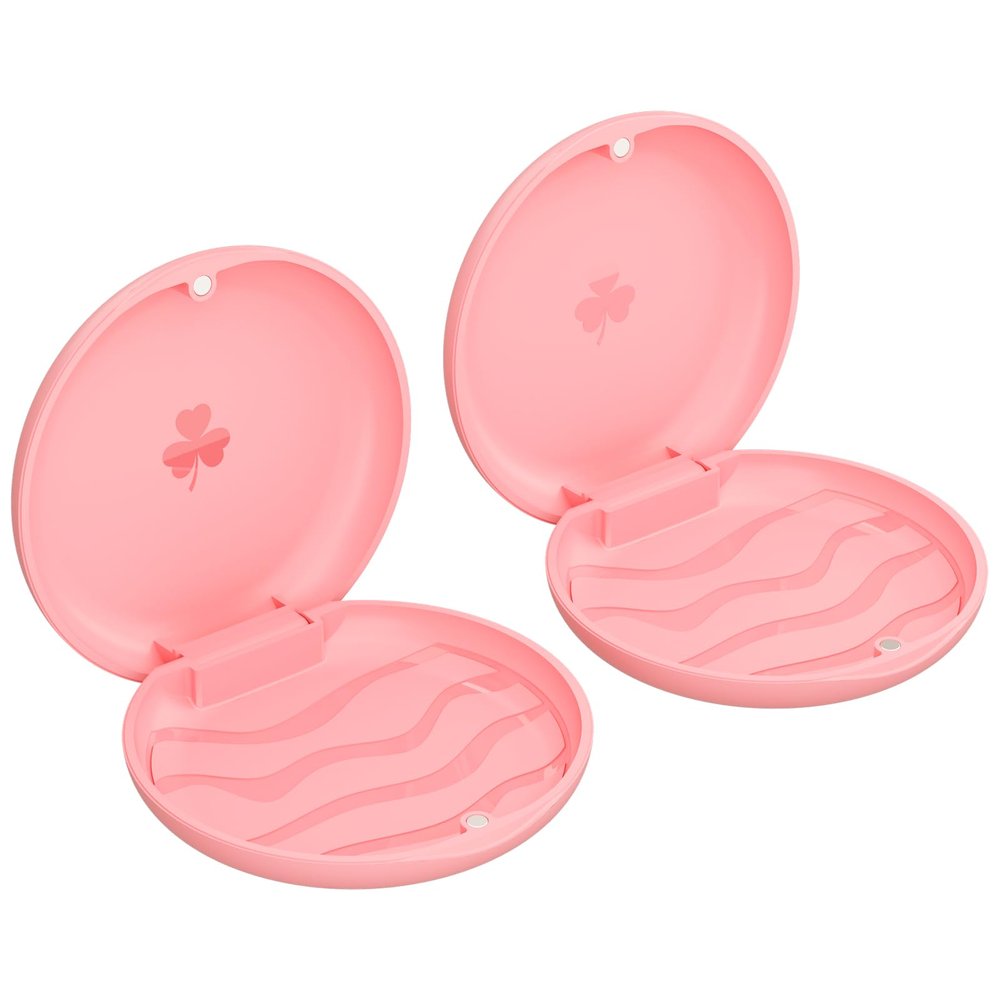 (2 Pack) Retainer Case,Solid Orthodontic Retainer Case-Pink