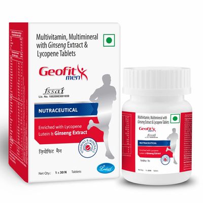 Geofit Multivitamin Tablets Pack of 2 (60 Tablets) For Men with Vitamin C, E, and A, Protein,Ginseng Extract Helps in Maintain Body Weight, Immune System & Healthy Skin
