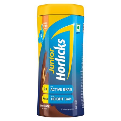 Junior Horlicks Chocolate Flavour Health & Nutrition Drink, Jar 500 g, for Toddlers & Young Kids, for Brain Development, Weight Gain and Immunity, Chocolate Flavour, Jar, 500 g