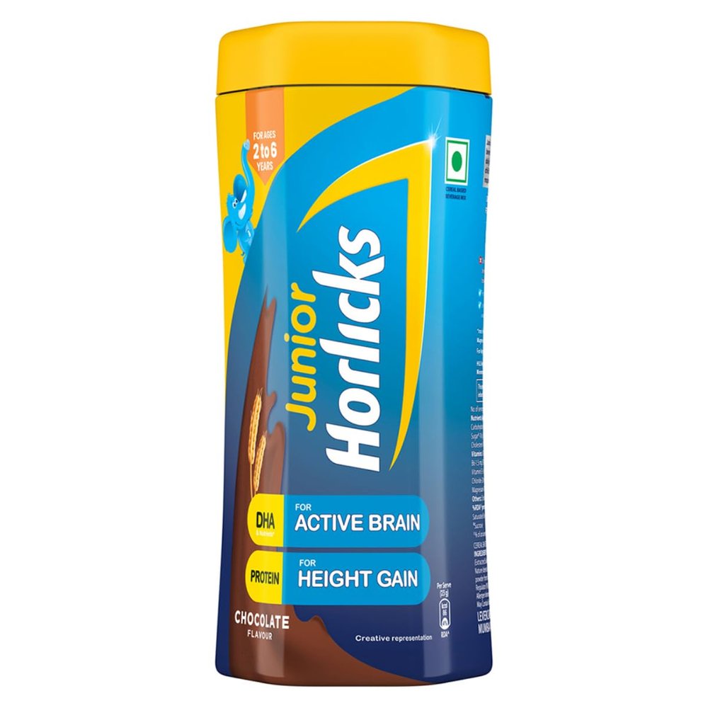 Junior Horlicks Chocolate Flavour Health & Nutrition Drink, Jar 500 g, for Toddlers & Young Kids, for Brain Development, Weight Gain and Immunity, Chocolate Flavour, Jar, 500 g