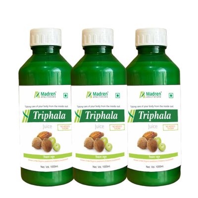 Madren Healthcare Ayurvedic Triphala Juice, 1 Litre (Pack of 3) | Digestion, Immunity & Hair - Vegetarian, Zero Added Sugar | Amla, Baheda and Haritaki