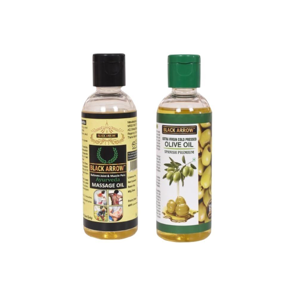 Black Arrow Massage & Pain Relief in Back, Leg, Knees, Shoulder, Joint Oil - 100 ml (Free 100 ml Extra Virgin Cold Pressed Olive Oil) 100ml + 100ml = 200 ml