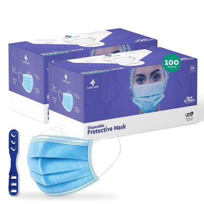 Medohealthy 3 Ply Disposable Cotton Face Masks (Pack of 100, Blue) for Unisex with Nose Pin BIS, (ISI) Certified Mask with Melt Blown Layer