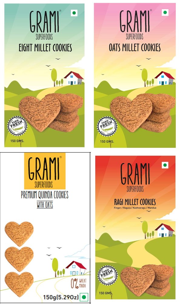 Grami SuperFoods Assorted Millet Cookies 150x4 (Ragi, Oats, Eight Millet, Quinoa) 150g