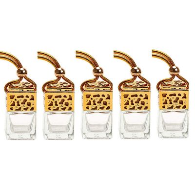 ConStore 5pcs 8ml Hanging Perfume Aromatherapy Bottle Diffuser Glass Essential Oil Scent Diffuser Refillable Perfume Bottle Empty Fragrance Aromatherapy Bottle (Gold)
