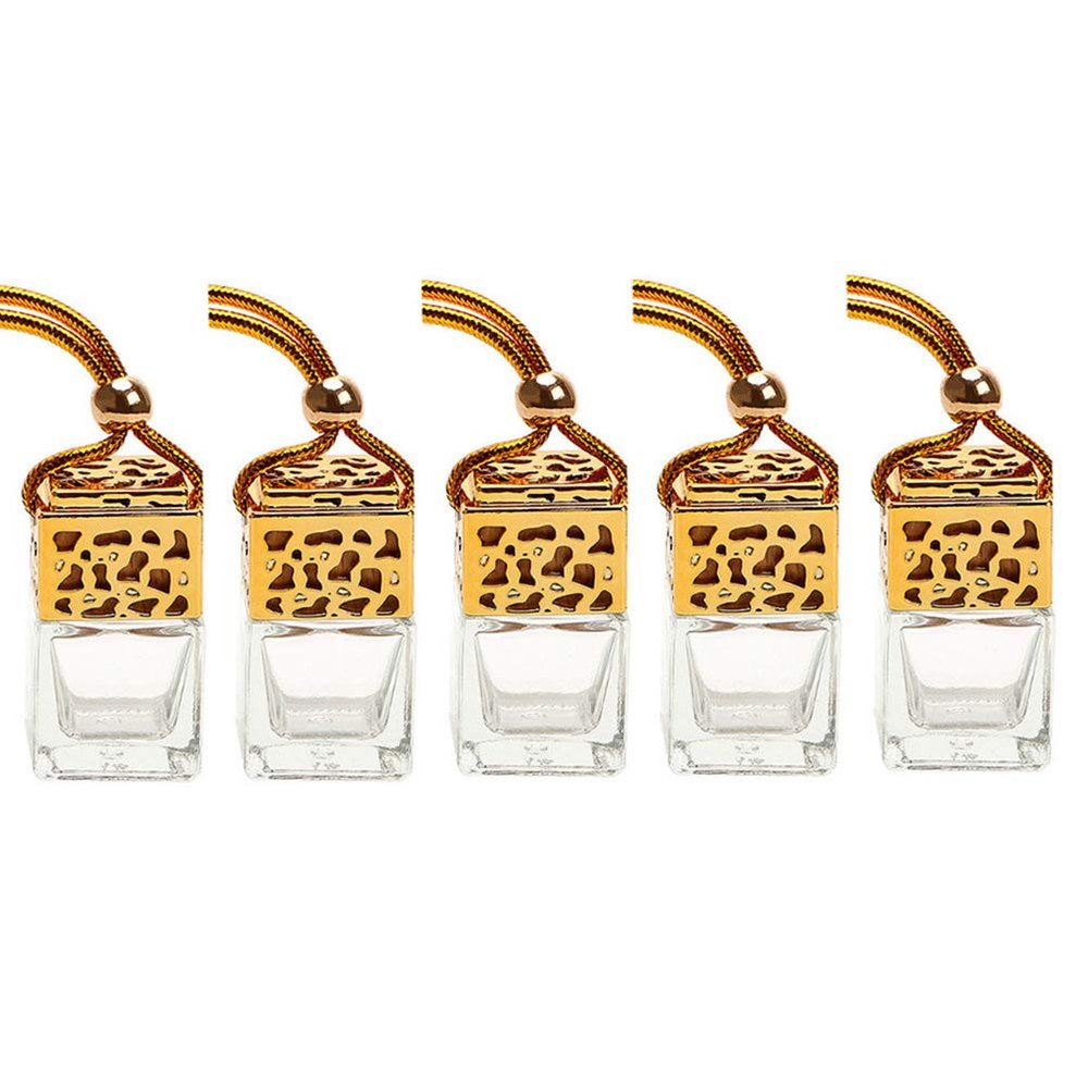 ConStore 5pcs 8ml Hanging Perfume Aromatherapy Bottle Diffuser Glass Essential Oil Scent Diffuser Refillable Perfume Bottle Empty Fragrance Aromatherapy Bottle (Gold)