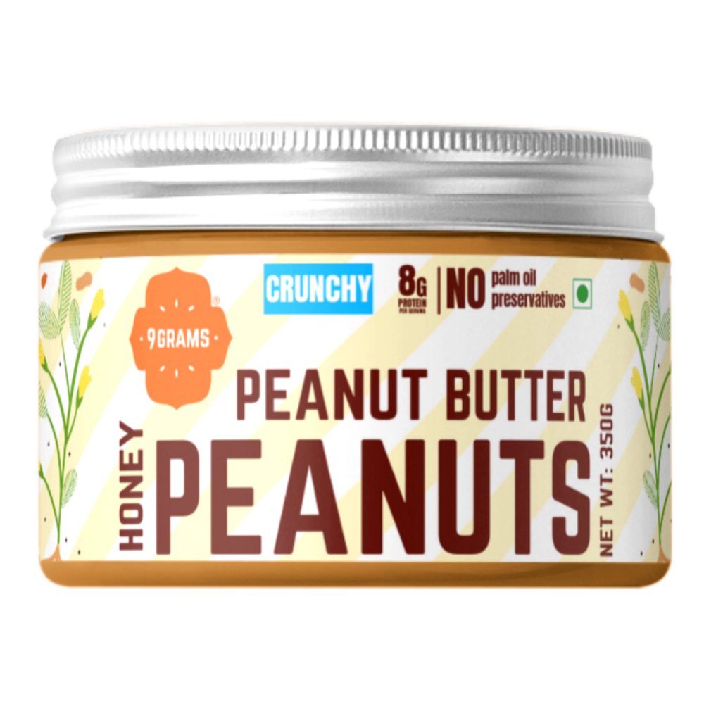 9GRAMS Honey Peanut Butter | High protein spread, No added sugar | 350g | Crunchy | Gluten free & 100% natural