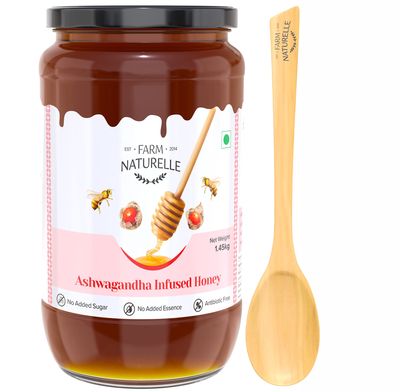 Farm Naturelle Raw Ashwagandha Honey 1200g| Glass Bottle | 100% Pure Unprocessed & Natural Honey | Ayurvedic & Rich in Vitamins and Minerals | Helps Boost Immunity