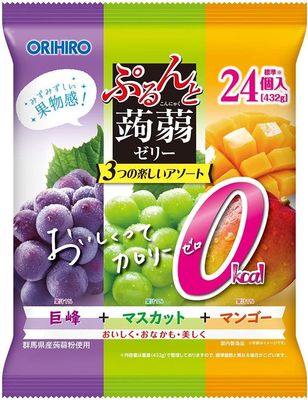 Orihiro Purunto Fruit Jelly with Natural fruit content (20gm x 24pc, Calorie 0 (Grapes+Muscat+Mango))