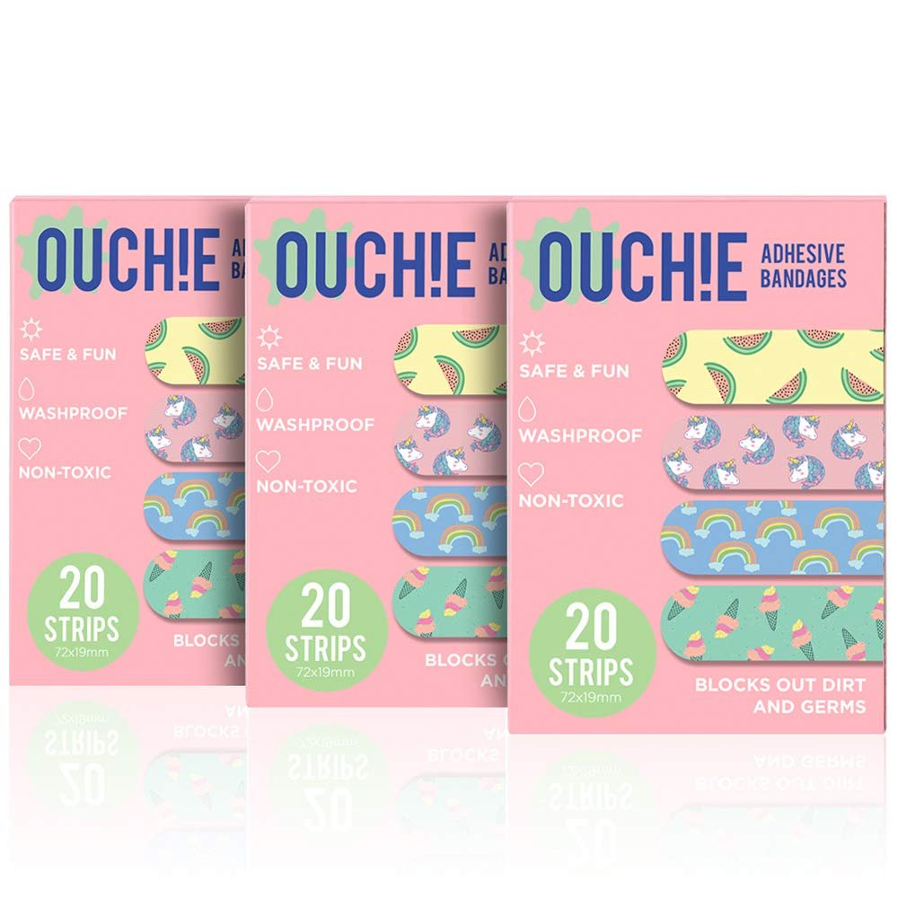 Aya Papaya Ouchie Non-Toxic Printed Bandages Combo Set Of 3 (3 X 20= 60 Pack)- (Pink)