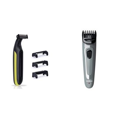 Havells ST7000 Rechargeable Dual-Blade Shimmer (Shaver cum Trimmer) with 3 Trimm + Havells BT5100C Micro USB rechargeable Beard & Moustache Trimmer with hypoallerg
