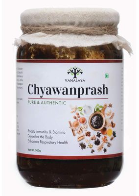 Vanalaya Organic Ayurvedic Chyawanprash - 500gm, for immunity boosting suitable for all age groups enriched with amla, Desi ghee & jagerry helps Build Strength and Stamina