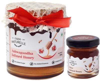 Farm Naturelle-Real Ashwagandha Forest Honey and Real Ginger Infused Forest Honey (55Gms) Combo-Immense Medicinal Value-300gm