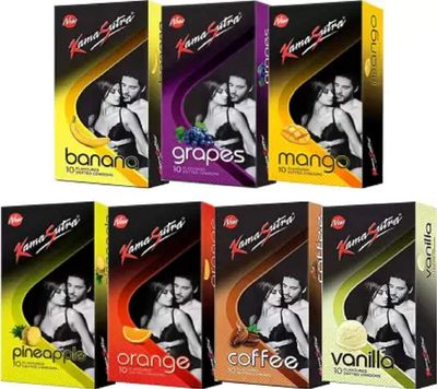 KamaSutra Honeymoon Super Dotted Pack With Exciting Flavours Condoms Condom (Pack of 7, 70S)