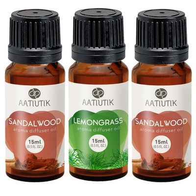 Aatiutik Essential anti bacterial Aroma Oil for Electric and Tlight Diffuser - Lemongrass and Sandalwood for Home Office Spa Hotel - set of 3, 15 ML Each