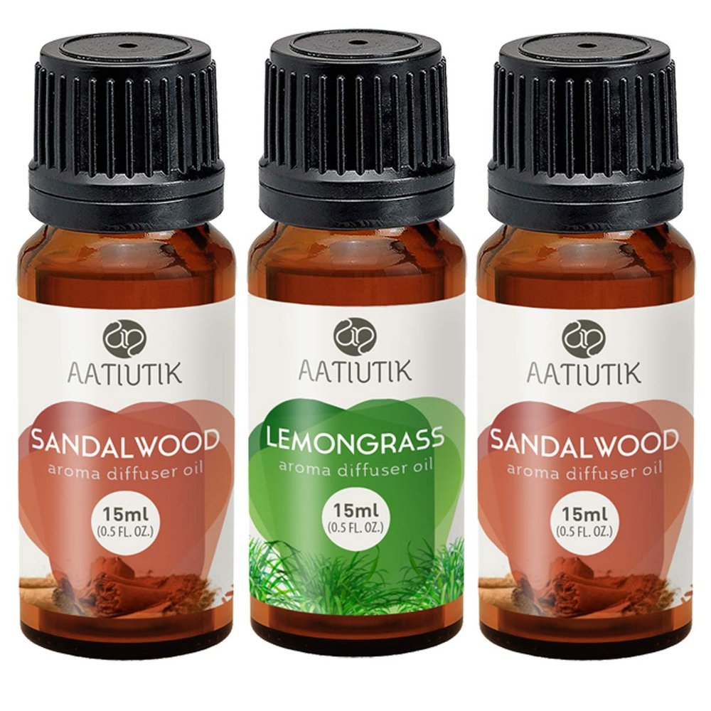 Aatiutik Essential anti bacterial Aroma Oil for Electric and Tlight Diffuser - Lemongrass and Sandalwood for Home Office Spa Hotel - set of 3, 15 ML Each