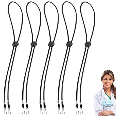 2-10Pcs Mask Lanyard Adjustable Length for Kids/Adults - Safety Mask Holder/Straps with Clip (Black, 5)