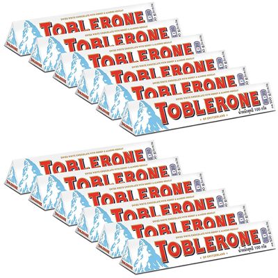 Toblerone of Switzerland White Chocolate with Honey and Almond Nougat - 12 Pack, 12 X 100 g