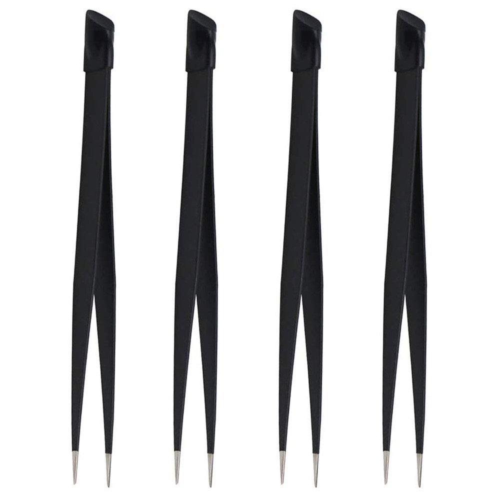 4 Pcs Multifunctional Manicure Tweezers Professional Pointed Tweezer with Rubber Embossing End for Manicure Nail Art