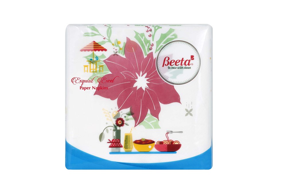 Beeta Printed Excel Lunch Paper Napkin Tissue 50x2ply (Different or Identical Designs) (Pack of 6) (Prints and Colors Vary as Per Availability)- 150 Napkins- Each 2 Ply- 100% Natural Cellulose Fiber