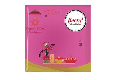 Beeta Plain Excel Lunch Paper Napkin Tissue 50x2ply (Assorted or Identical Colors) (Pack of 2) (Colors May Vary As Per Availability)- 100 Napkins- Each 2 ply- 100% Natural Celluose Fiber