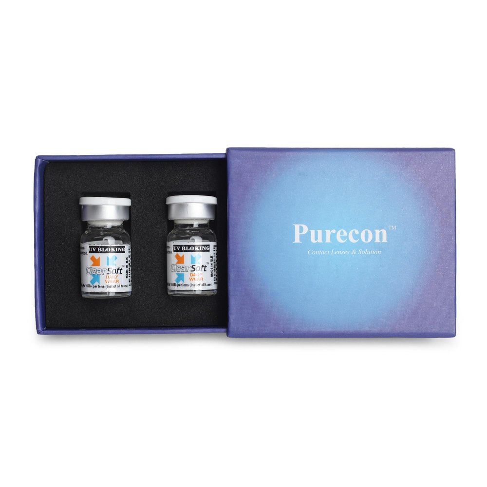 Purecon Clear Soft Blue eye lenses - Tint Soft Contact Lenses for eyes (2 Lenses/Box), with Complementary Welcome Kit
