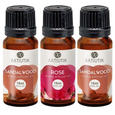 Aatiutik Essential anti bacterial Aroma Oil for Electric and Tlight Diffuser - Rose and Sandalwood for Home Office Spa Hotel - Set of 3, 15 ML Each