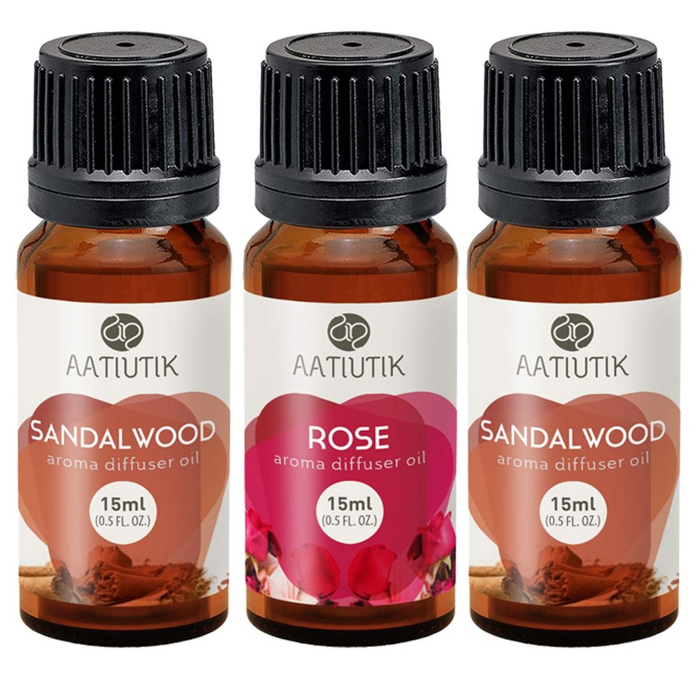 Aatiutik Essential anti bacterial Aroma Oil for Electric and Tlight Diffuser - Rose and Sandalwood for Home Office Spa Hotel - Set of 3, 15 ML Each