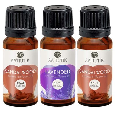 Aatiutik Essential anti bacterial Aroma Oil for Electric and Tlight Diffuser - Lavender and Sandalwood for Home Office Spa Hotel - set of 3, 15 ML Each