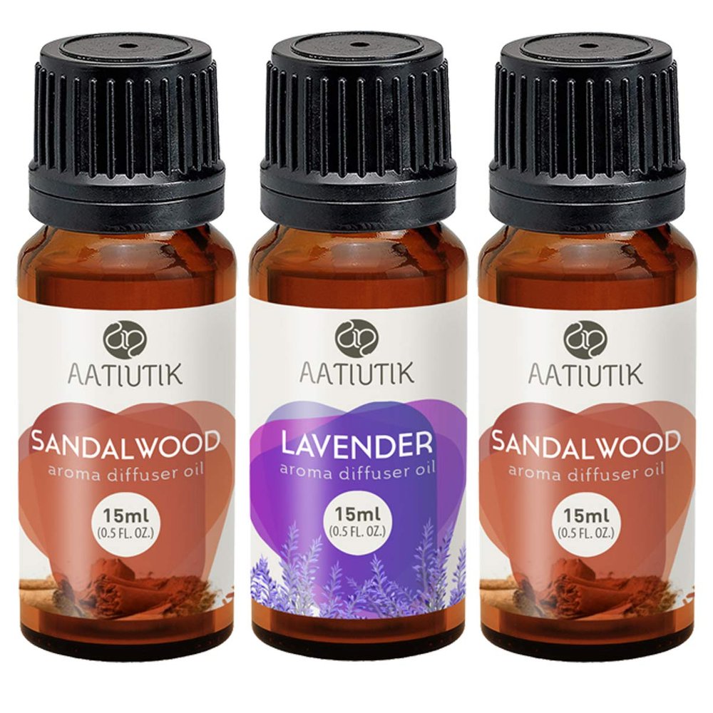 Aatiutik Essential anti bacterial Aroma Oil for Electric and Tlight Diffuser - Lavender and Sandalwood for Home Office Spa Hotel - set of 3, 15 ML Each