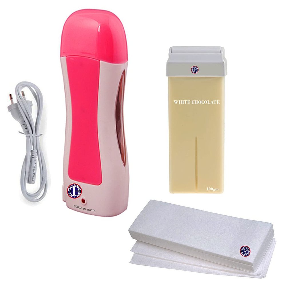 [Ear Lobe & Accessories] Depilatory Combo (1 Pc Roll-On Cartridge Wax Heater | 1 Pc Roll-On Wax Cartridge, White Chocolate, 100g | 10 Pcs Non-Woven Wax Strips)