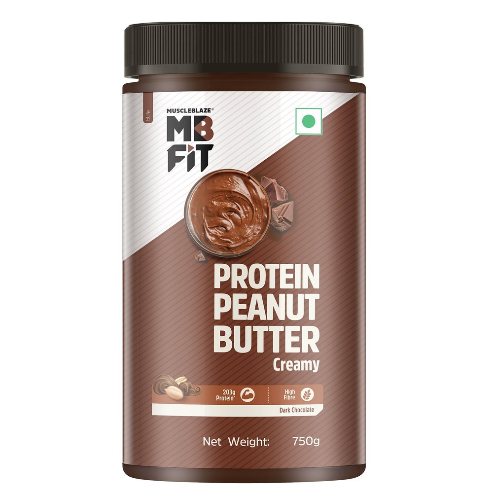 MuscleBlaze Fit High Protein Peanut Butter Creamy (Dark Chocolate Spread, 750gram) | 27g Protein | With Pea Protein & Whey Protein Concentrate