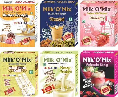 Milk'O'Mix Butter Scotch/Thandai/Strawberry/Kesar Pista Kulfi/Kesar Elaictant - 150g Each (Pack of 6)
