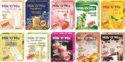 Milk'O'Mix Vanilla/Thandai/Strawberry/Mango/Kesar Pista Kulfi/Kesar Elaichi/Falooda King/Shikanji Masala/Badam/Chocolate Instant Milk Flavour Drink Milk with Energy Box - 150g Each (Pack of 10)