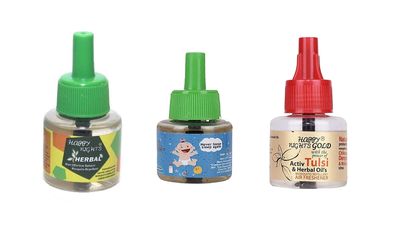Happy Nights Combo of Gold Tulsi, Lemon Orange and Eucalyptus Oil Based Mosquito Vaporizer Set of 3 (45 ml Each)