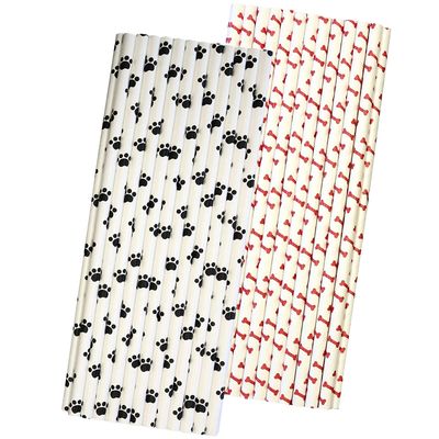 Dog Theme Bone and Paw Print Paper Straws - Black White Red - 50 Pack Outside the Box Papers Brand