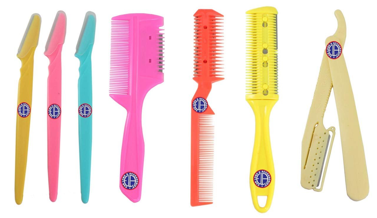 Ear Lobe & Accessories 3pcs Eye Brow Razor + 3pcs Hair Cut Styling Razor Comb + 1 pcs Men Shaving Disposable Razor
