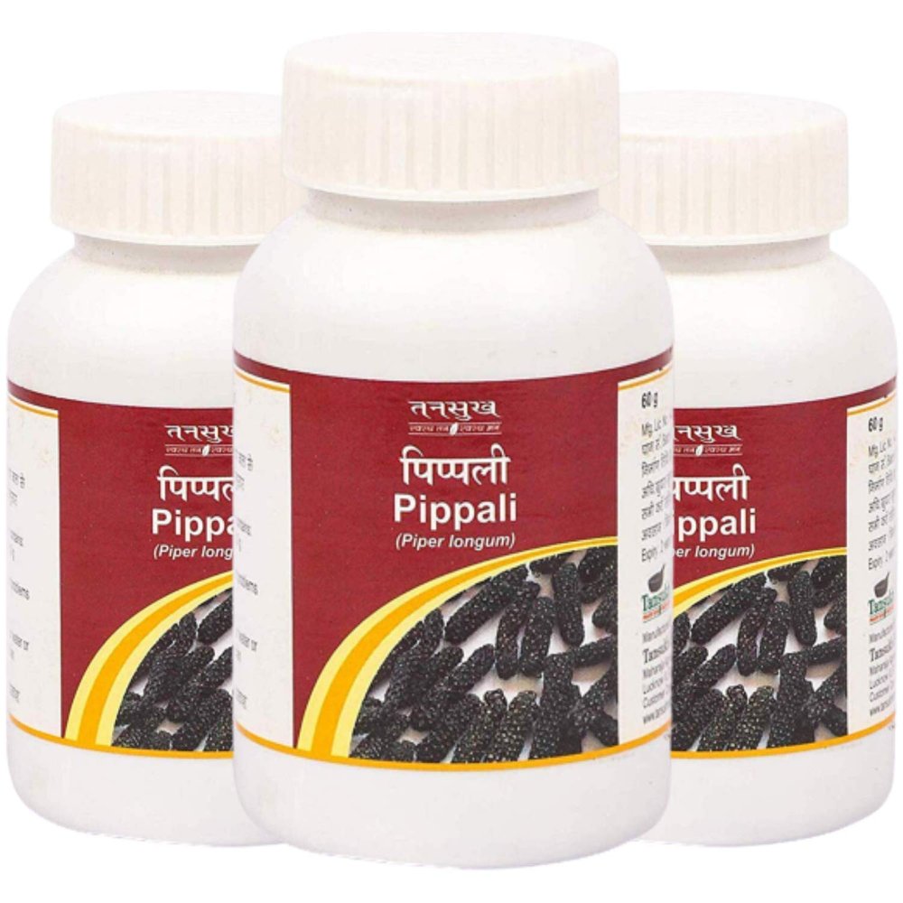 Tansukh Pippali Powder - Pack of 3 (60g Each) Ayurvedic Pipali Churna, Long Pepper Piper Longum | Authentic Spice from India | Immunity Booster | Ideal for Cooking, Seasoning, and Ayurvedic Use