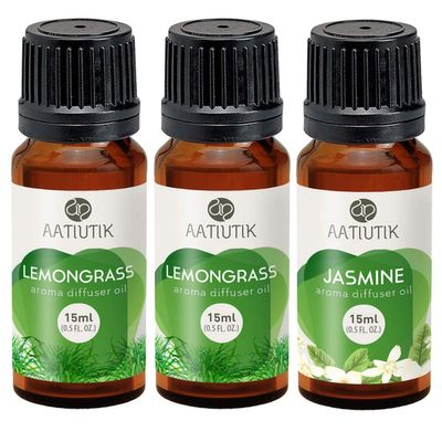 Aatiutik Essential anti bacterial Aroma Oil Diffuser for Home Electric and Tlight Diffuser | Home fragrance | Lemongrass and Jasmine for Home Office Spa Hotel - set of 3, 15 ML Each