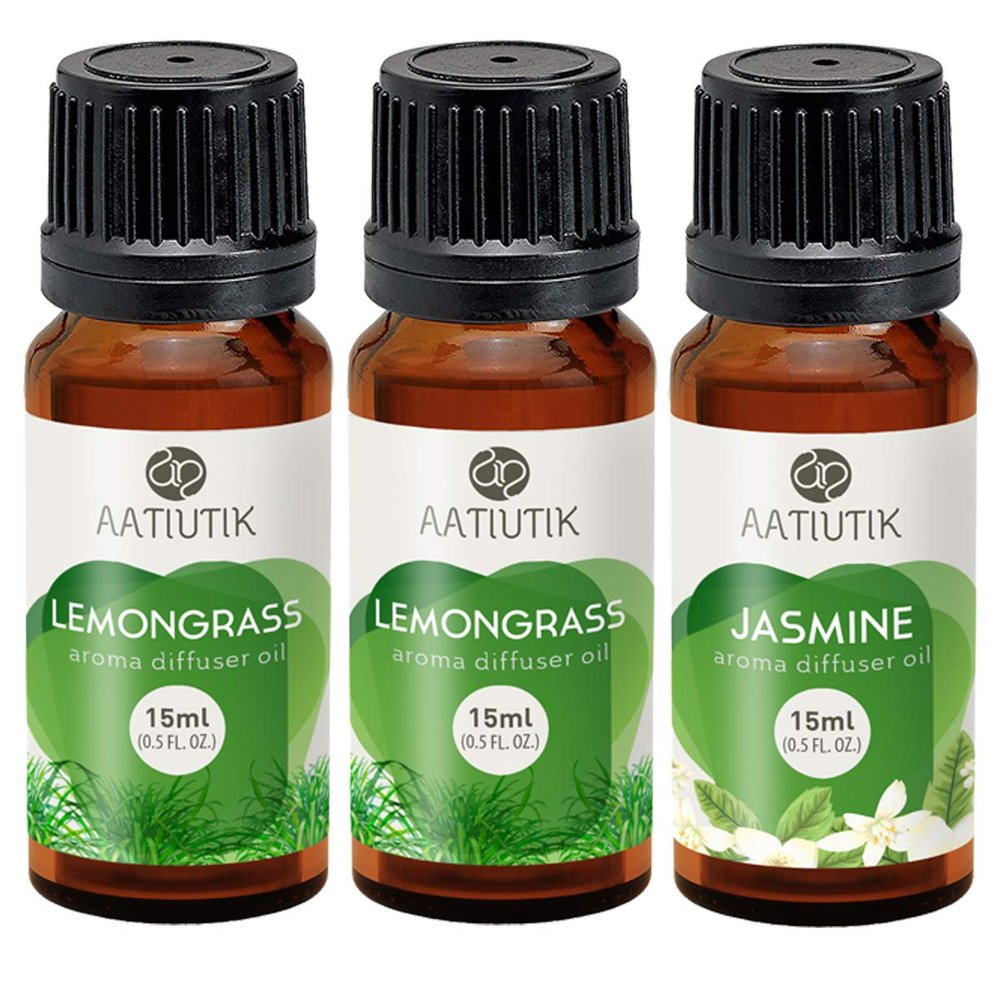 Aatiutik Essential anti bacterial Aroma Oil Diffuser for Home Electric and Tlight Diffuser | Home fragrance | Lemongrass and Jasmine for Home Office Spa Hotel - set of 3, 15 ML Each