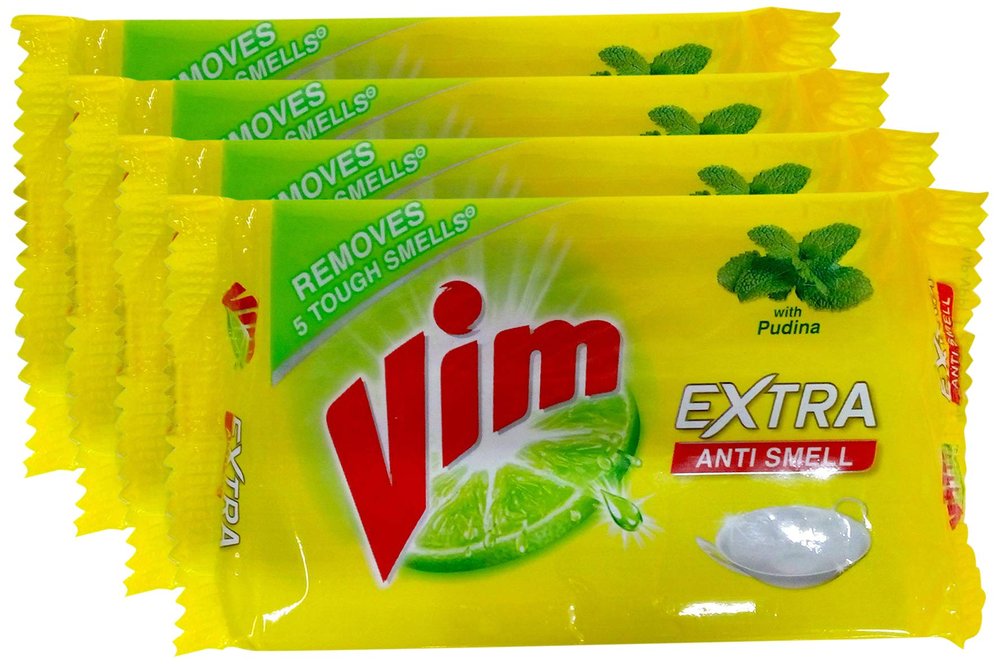 Vim Extra Anti Smell Dish Wash Bar - with Pudina, 130g (Pack Of 4) Promo Pack