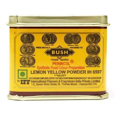 BUSH Synthetic Lemon Yellow Food Colour Powder (IH6597, 100gms Tin)