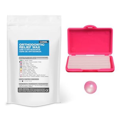 Carmel Orthodontic Wax in a Bubble Gum Scented Box, Pack of 12, Relief Wax for braces, dental appliances, damaged teeth. Dental Patient Wax.