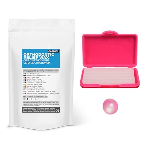 Carmel Orthodontic Wax in a Bubble Gum Scented Box, Pack of 12, Relief Wax for braces, dental appliances, damaged teeth. Dental Patient Wax.